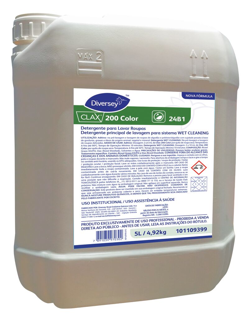 CLAX 200 COLOR 5L - DETERGENTE PARA LAVAR ROUPAS DETERGENTE PRINCIPAL DE LAVAGEM PARA SISTEMA WET CLEANING